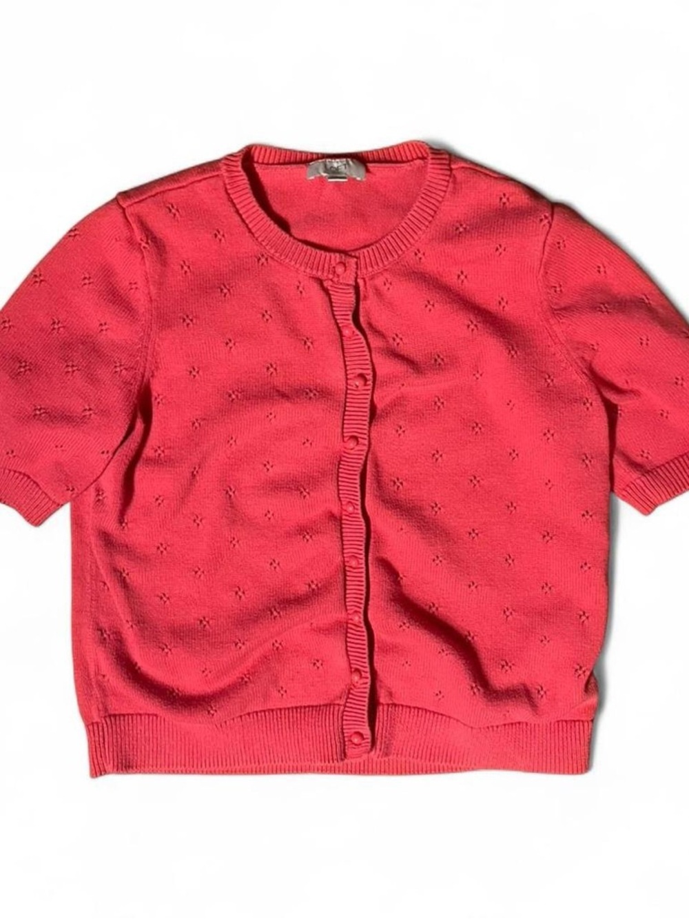 LOFT Coral Pink Short-Sleeve Eyelet Cardigan